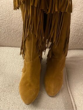 Sam Edelman Fringe Suede Knee-High Boots - Tan size 10